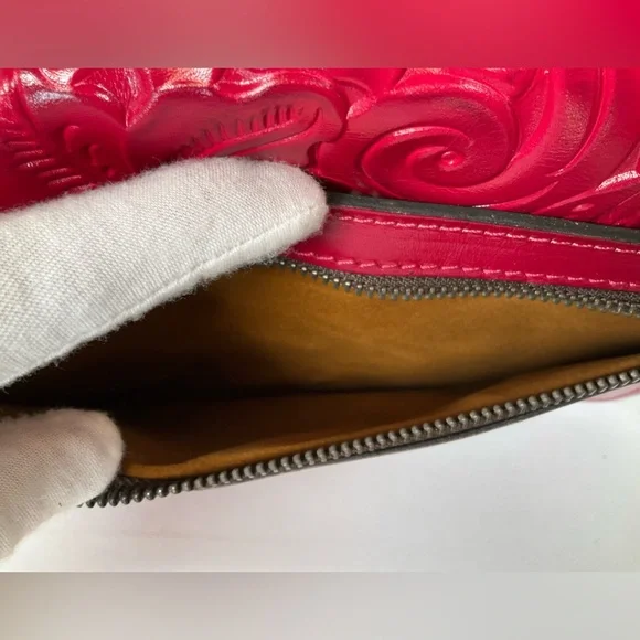 EUC Patricia Nash Laurentina Tooled Leather Crossbody|Clutch - Magenta - Picture 12 of 14